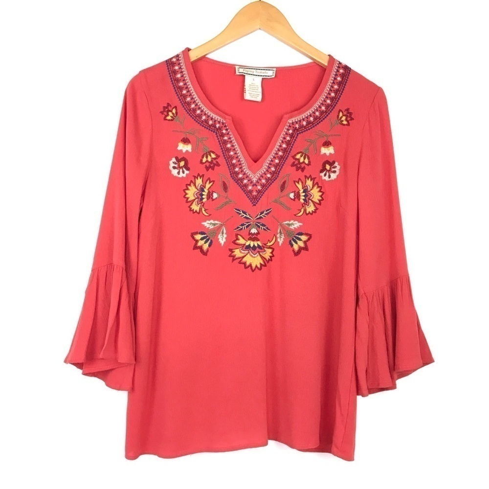 Flying Tomato Red Floral Small Embroidered Top